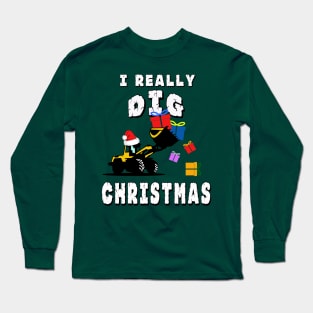 I Really Dig Christmas Excavator Gift for Kids G T-Shirt Long Sleeve T-Shirt